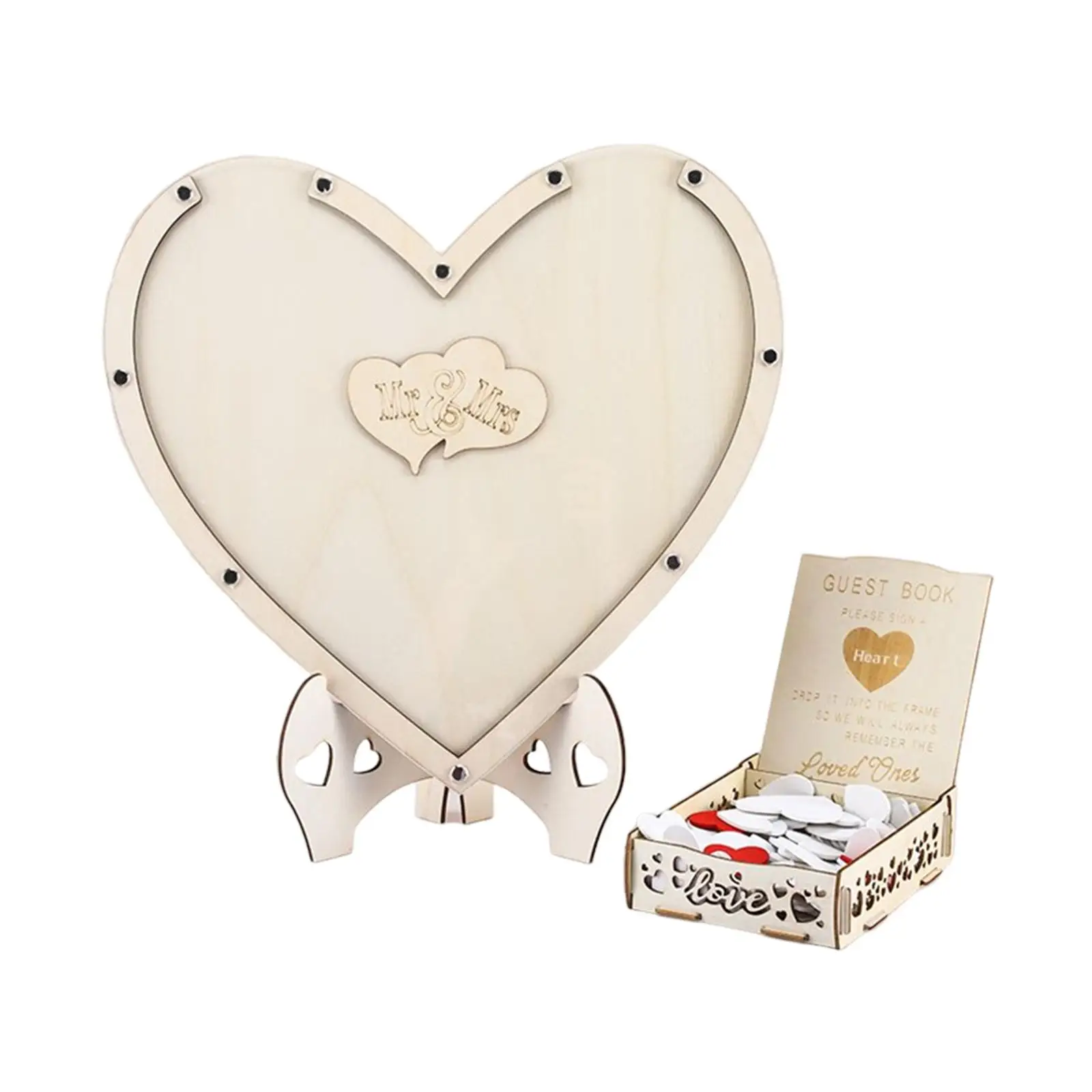 Wooden 3D Wedding Guest Book Heart Shaped Party Decoration 80 Wooden Hearts sign Container Drop Box Gift for Baby Shower