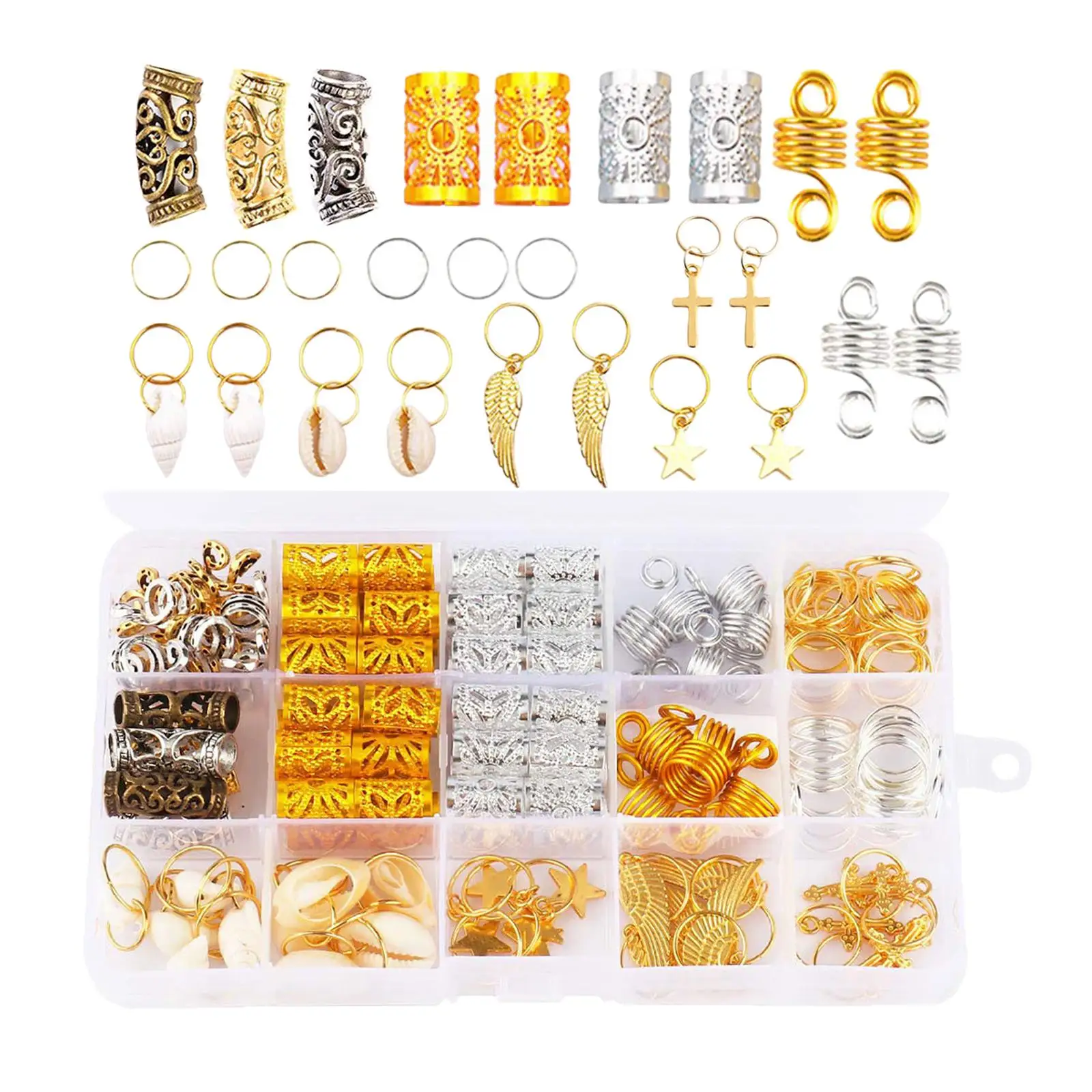 Alloy Hair Extension Clips Kit Shell Cylinder Decoration Crafts Kit Hair Tie Clips for Dreadlock Make up Salon Women Kids Adult