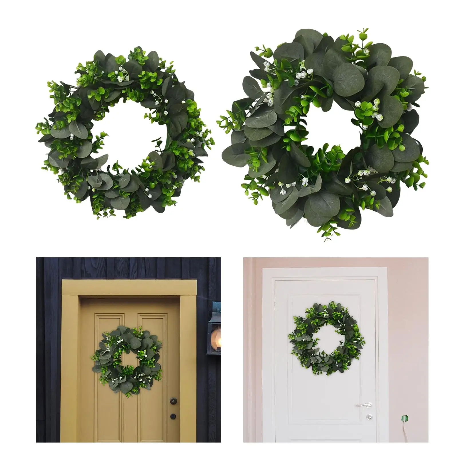 Artificial Eucalyptus Wreath for Door Fall Wreath with Green Leaf for Wall Porch Farmhouse Decor