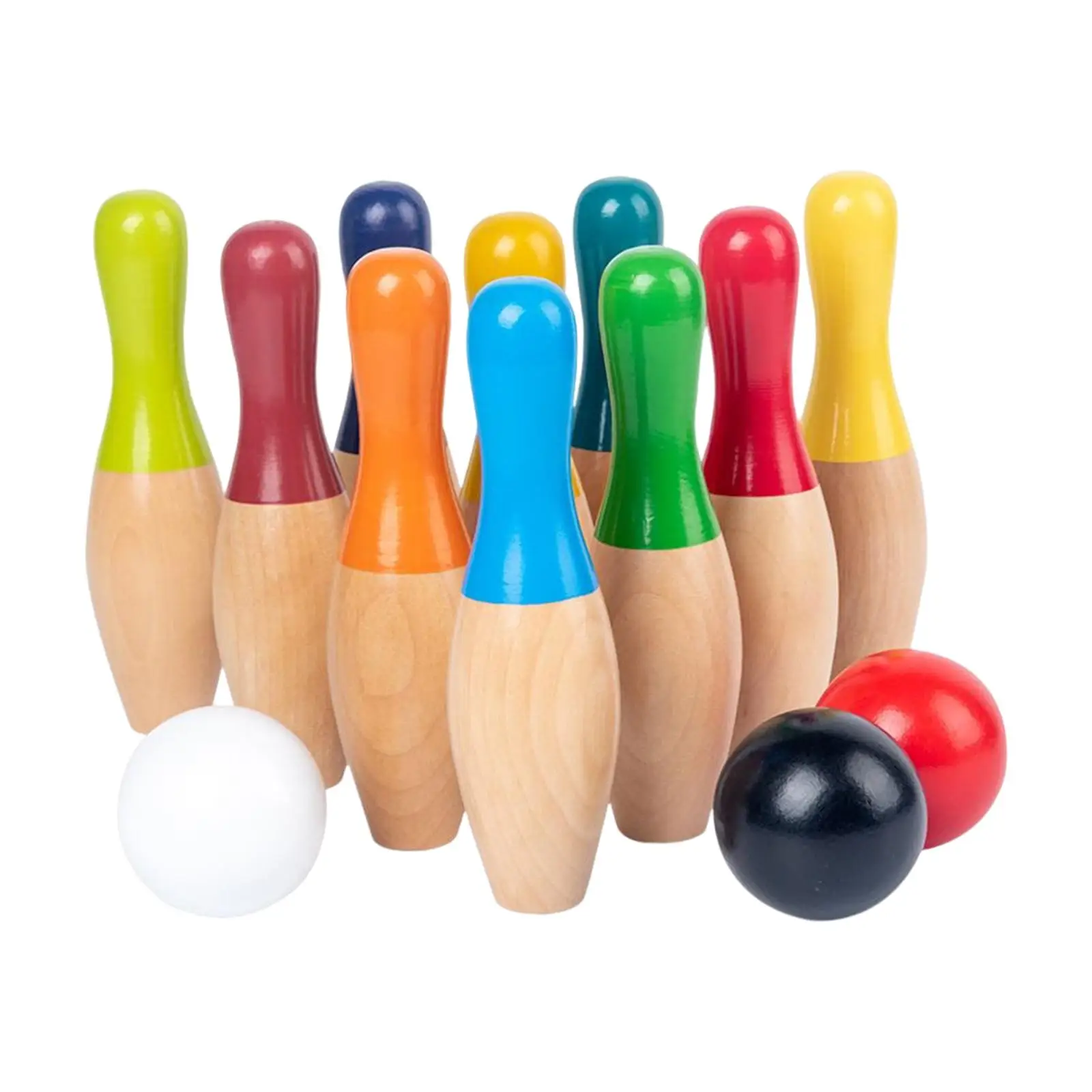 Early Development Wood Bowling Set Skittles Toys Educational 10 Bottles Outdoor Wood Bowling Game for Baby Toddlers Lawn Gifts