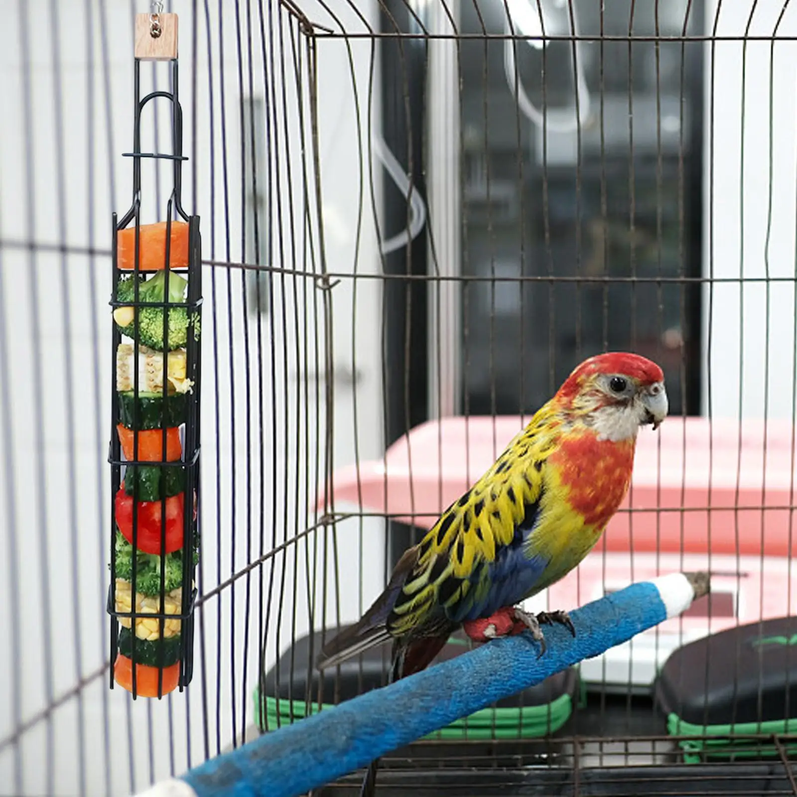 Metal Hanging Bird Feeder Outdoor Feeding Supplies Holder Multipurpose Toy Backyard Patio Cage Pathway for Parrot Pet Cockatoo