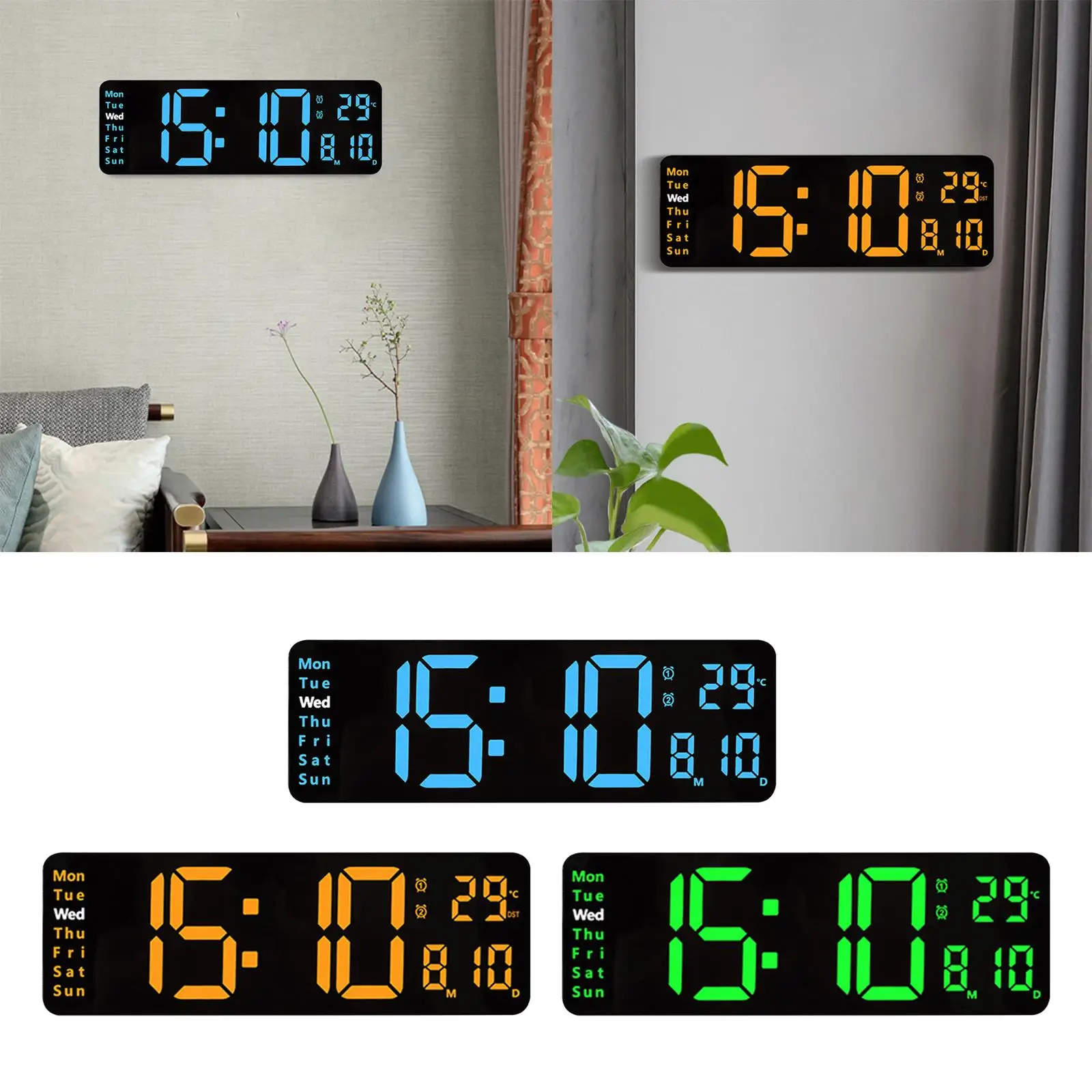 Digital Wall Clock Outlet Powered Wall Mounted or Desktop LED Electronic Clock for Bedside Home