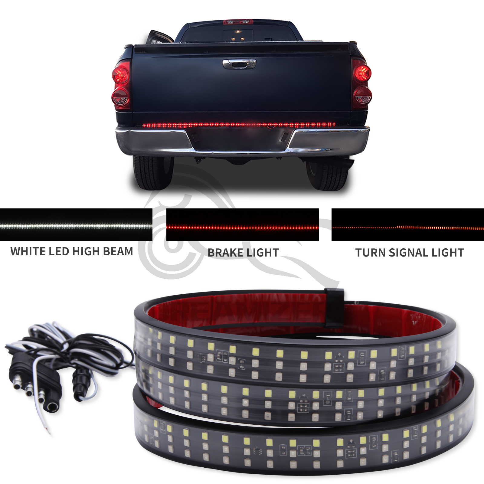 60" Tailgate LED Strip Bar Brake Turn Signal Tail Light LED Brake Light Strip Turn Signal Warning Reverse Light Waterproof