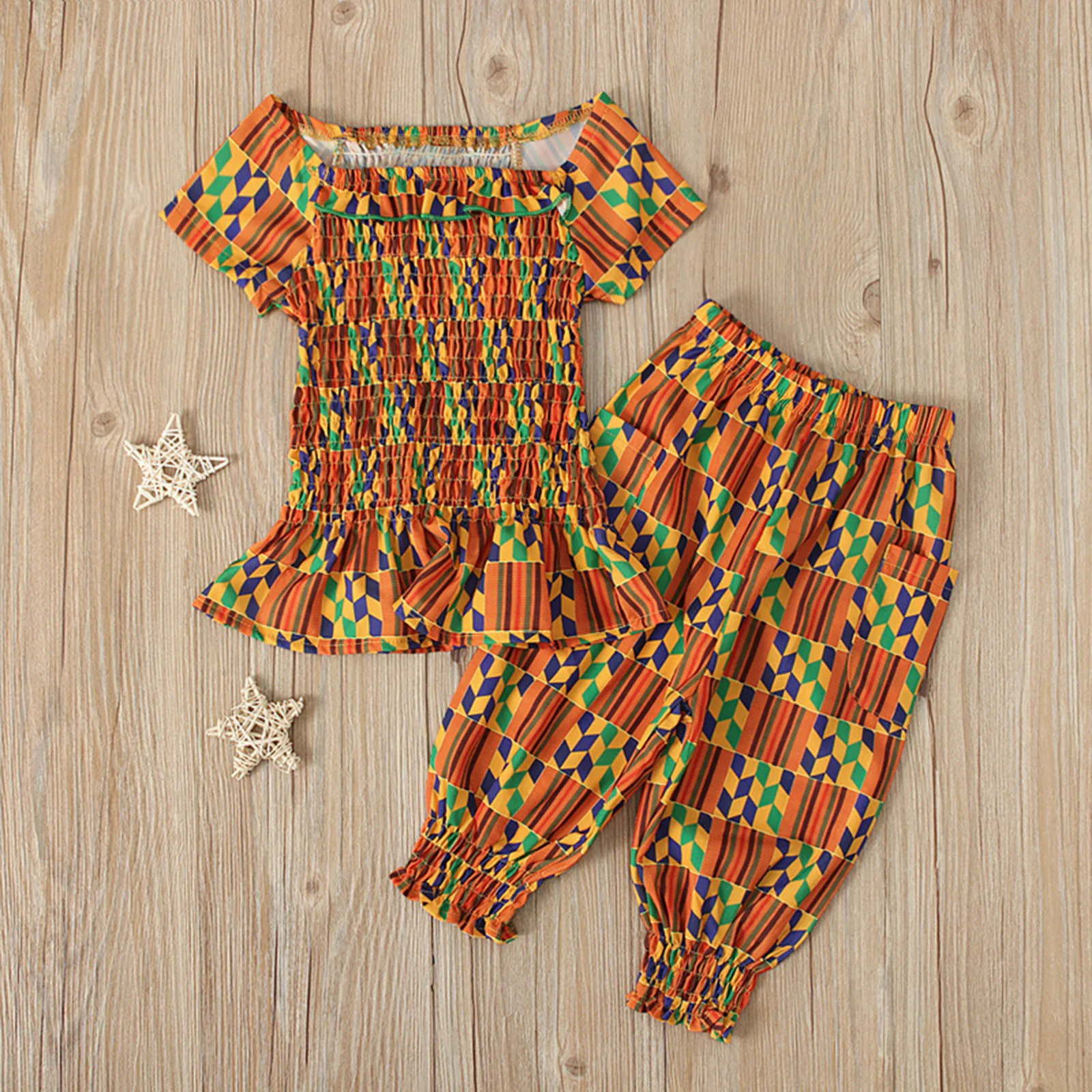 Cute African Bohemian Dashiki Toddler Baby Girls Shirt and Pants
