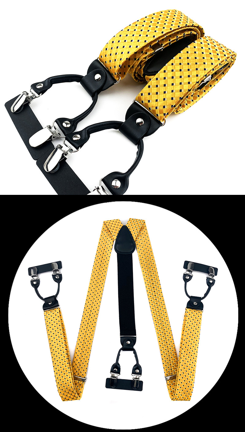 VEEKTIE Brand Suspender For Men 6 Snap Hooks Y-back Adjustable Jacquard Floral Check Shirts Paisley Yellow Blue Vintage Retro
