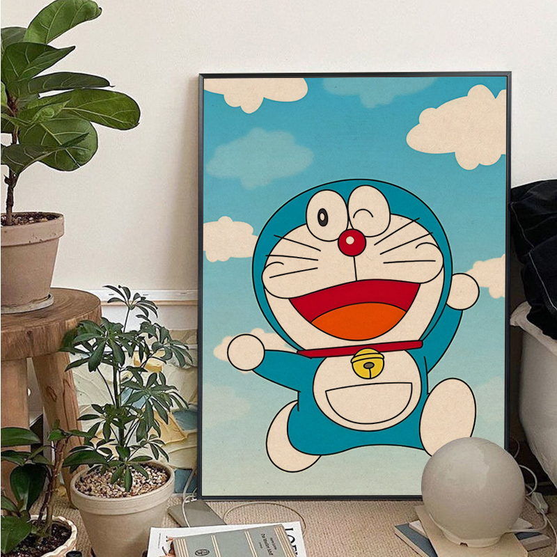 Cartoon Doraemon Art Poster Kraft Paper Sticker Home Bar Cafe Room Wall Decor