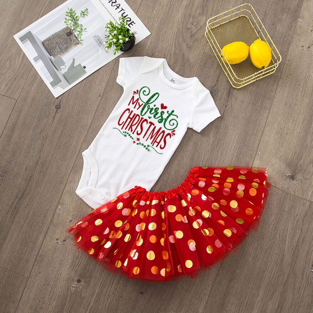 Mein 1. Weihnachts-Baby-Body + Kleid-Set, Weihnachtsfeier, Baby-Mädchen-Kleider, kurzärmeliges Kuchen-Kleid-Set für Kleinkinder – Detail 17