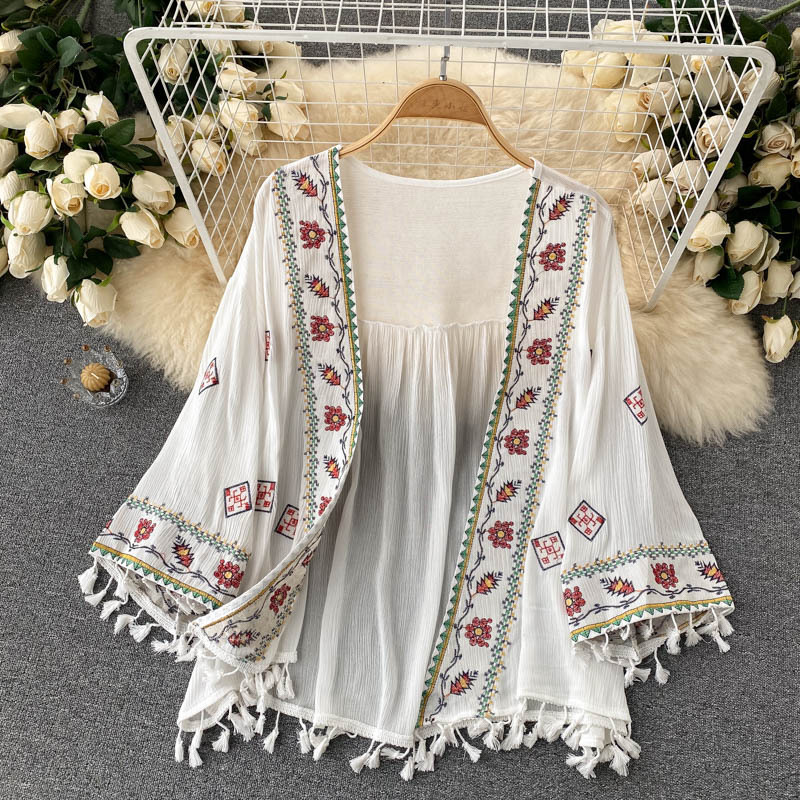 para mulher curto cardigan topo vintage borla boho praia wear biquíni robe