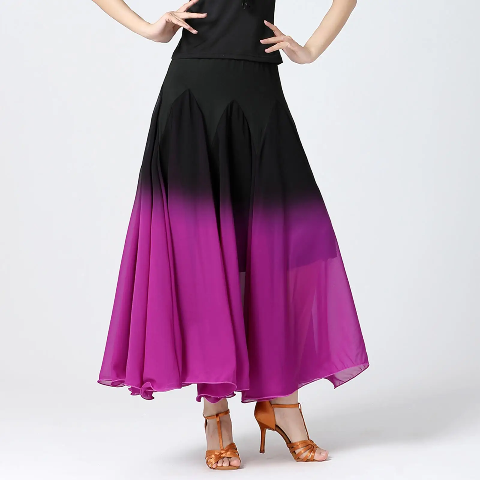 Womens Ballroom Dance Skirt Long Skirt Black Purple Gradient Fashion Performance Festival Practice Party Dress Latin