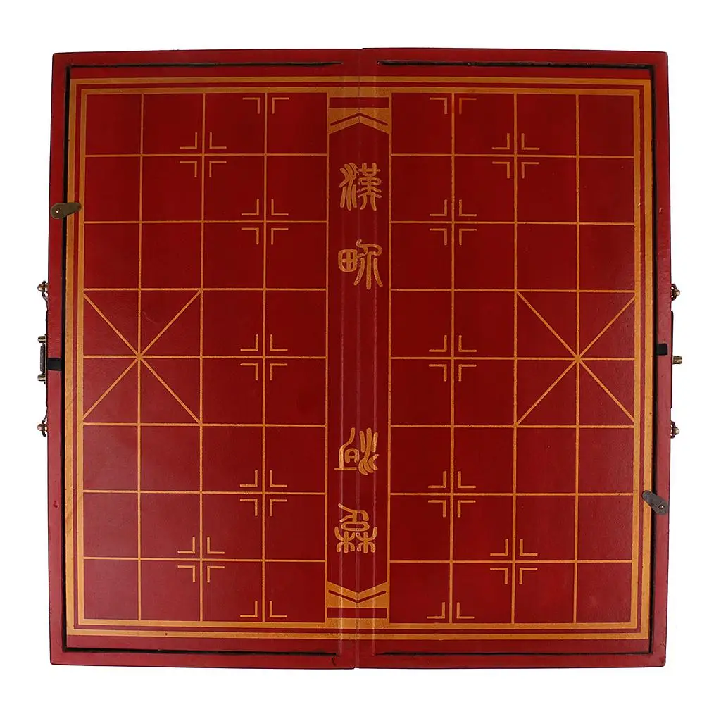MagiDeal Folding Antique Chinese Chess Board Games Vintage Terracotta Pieces Set Wooden Table Toys Collectibles