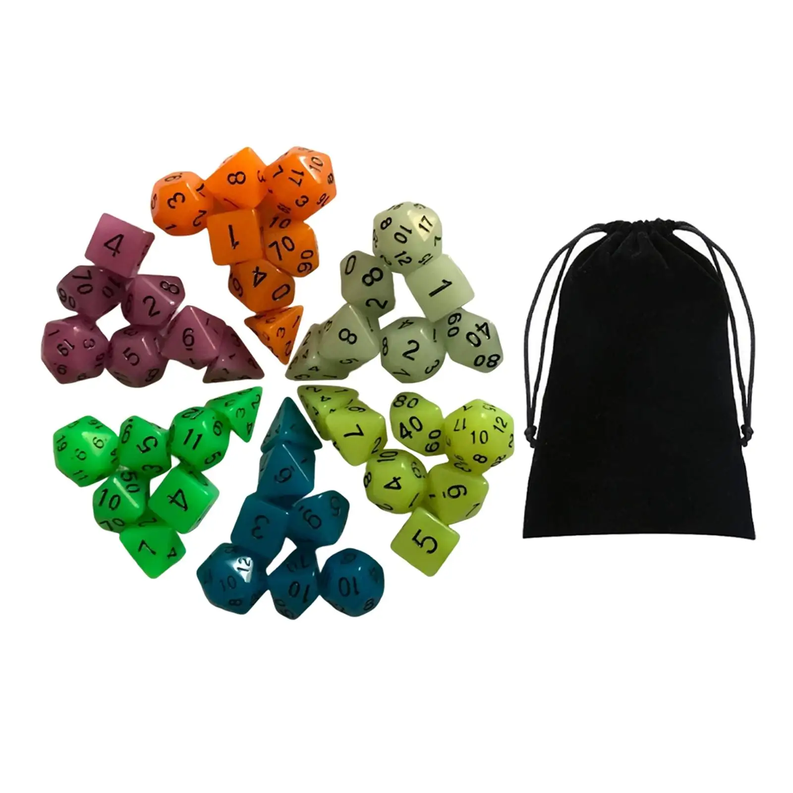 Glowing Polyhedral Dices Set Party Toys with Pouch for MTG Table Games