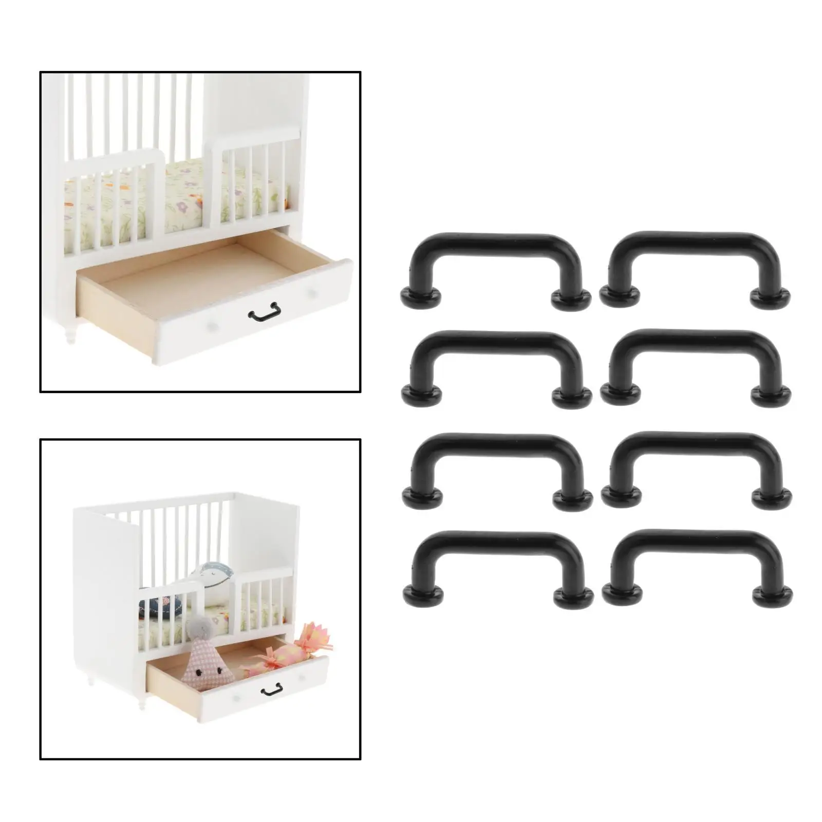 2x 1:12 Mini Pulls Dollhouse Arch Shape for Gate Closet Small 8Pcs Black