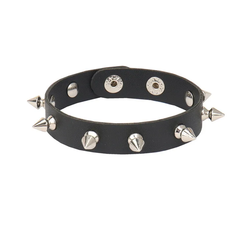 Black Goth Bracelets For Women Punk Boho Emo Spike Rivets PU Leather Charm Bracelet Cuff Bangles Festival Jewelry Party Gifts