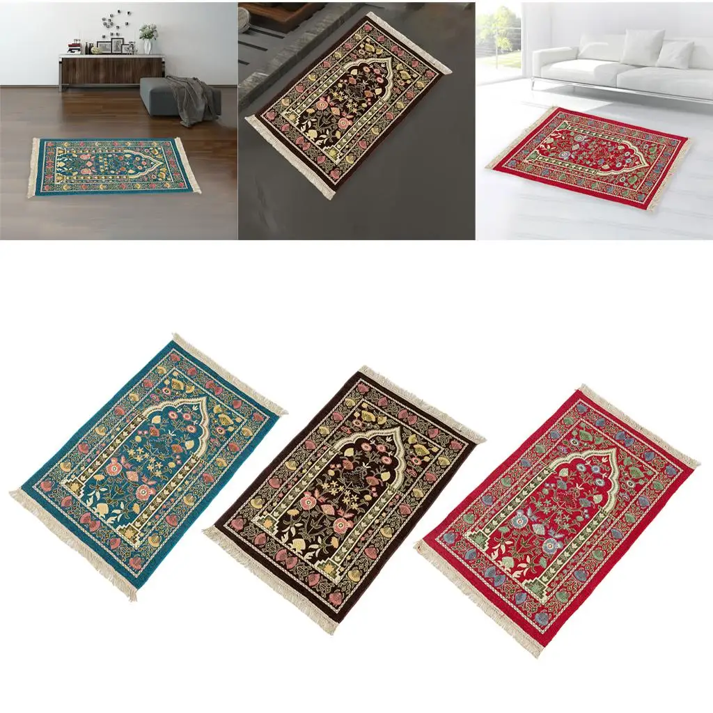 Islamic Prayer Rug Pilgrimage Portable National Style Polyester Square Mat for Study