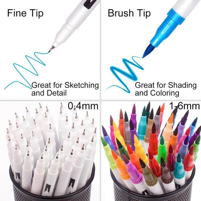 100 Colors Duo Tip Brush Markers Pens, ZSCM Colored Pens Watercolor Art  Markers Fineliner Calligraphy Pens, for Kids Adults Coloring Books, Gifts  for Mother, Drawing Sketching Bullet Journaling 