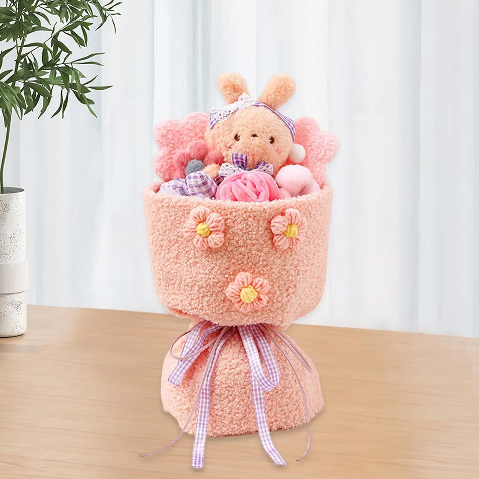 Stuffed Animal Doll Home Decoration with LED String Plush Bouquet for Anniversaries