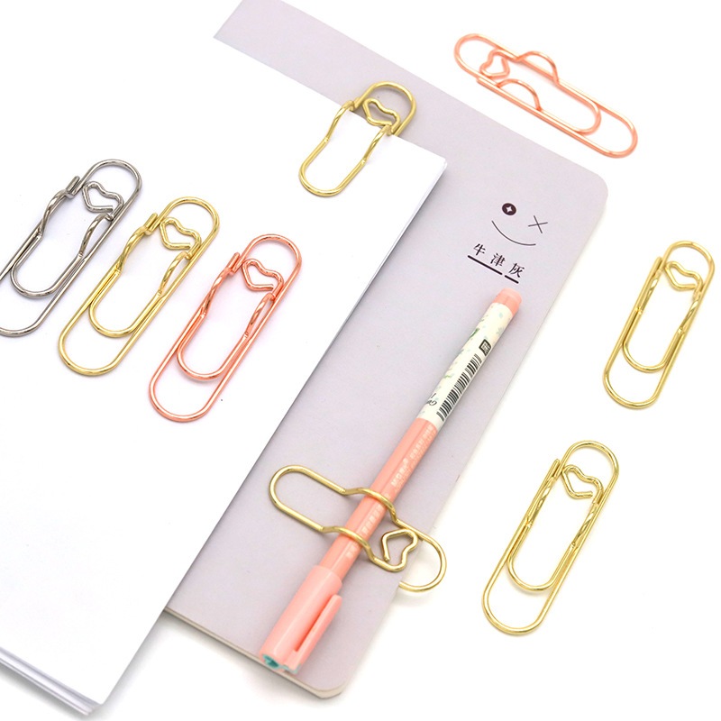 10 stücke herzförmige Metallstift clips Multifunktion stift clip halter Lesezeichen für Notizbücher Büroklammern Schreibwaren werkzeug – Detail 3