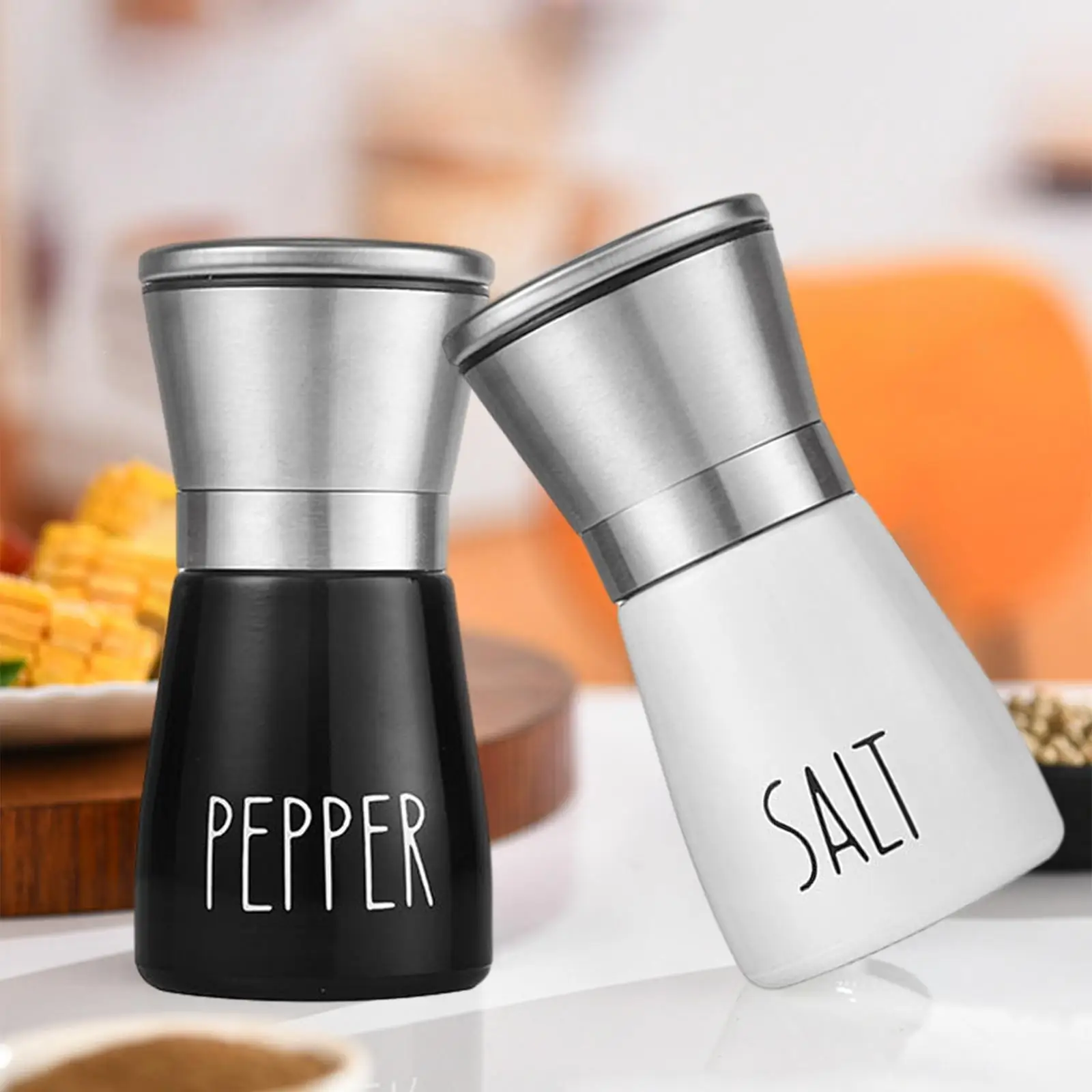2 Pieces Refillable Salt Pepper Grinder Set, for Home Barbecue,Party and Every Meal Ceramic Blades with Dust Cover Kitchen Gift