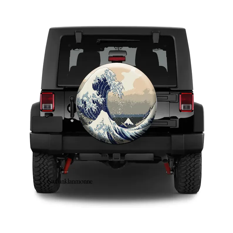 windshield cover for sun The Great Wave off Kanagawa Ocean Tire Cover,Wave Tire Cover,Vintage Jeep Decor,Jeep Tire Cover,Jeep SUV Accessories For Women Tire Cover