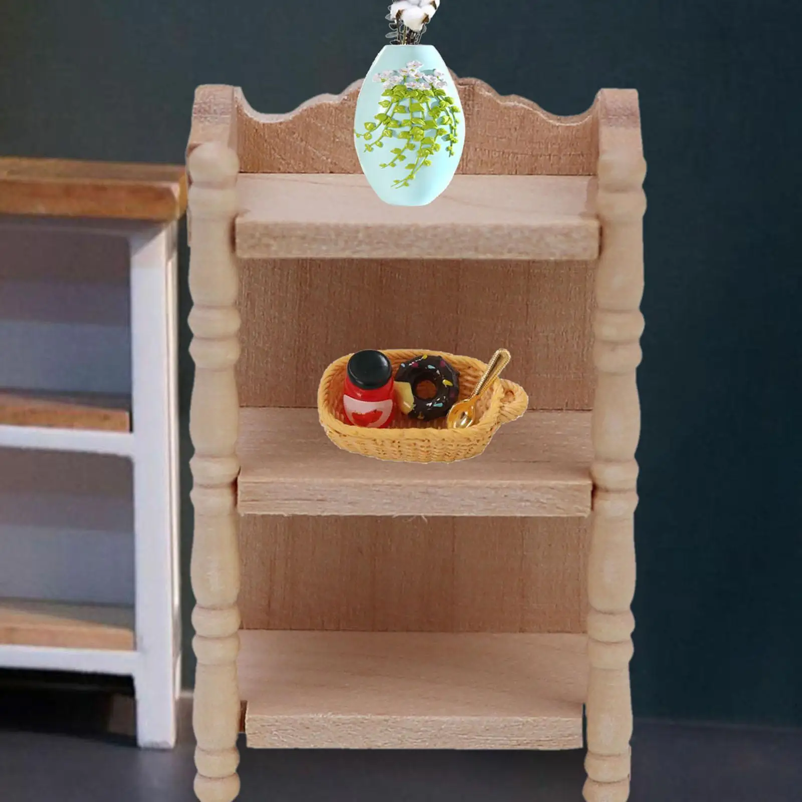 1:12 Scale Dollhouse Rack Dollhouse Bookshelf Dollhouse Storage Shelf for Pretend Toys Micro Landscape Dollhouse Accessory Decor