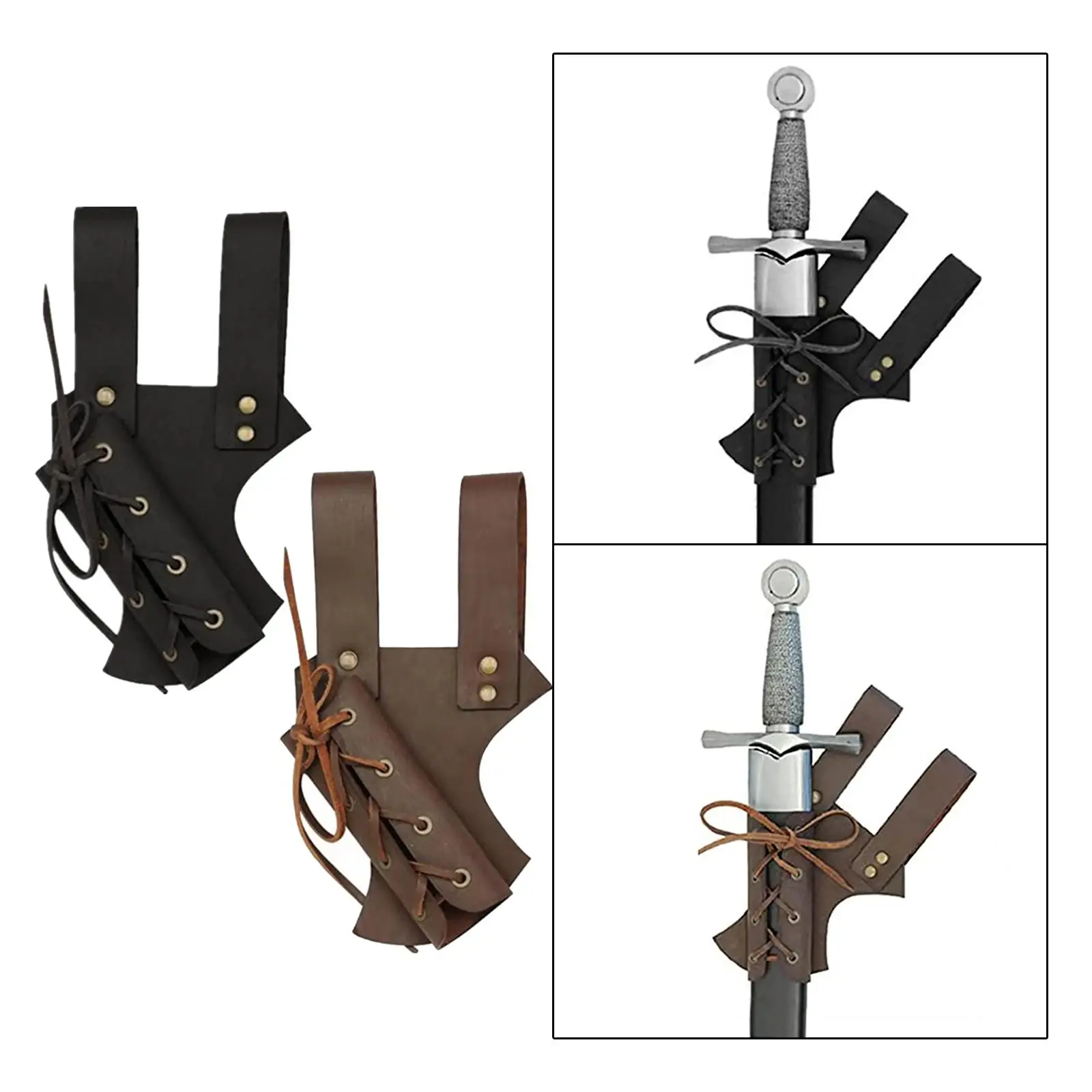 Medieval Renaissance PU Leather Belt Sword Sheath Knight Rapier Weapon Scabbard for Men Pirate Cosplay Party Performance Stage