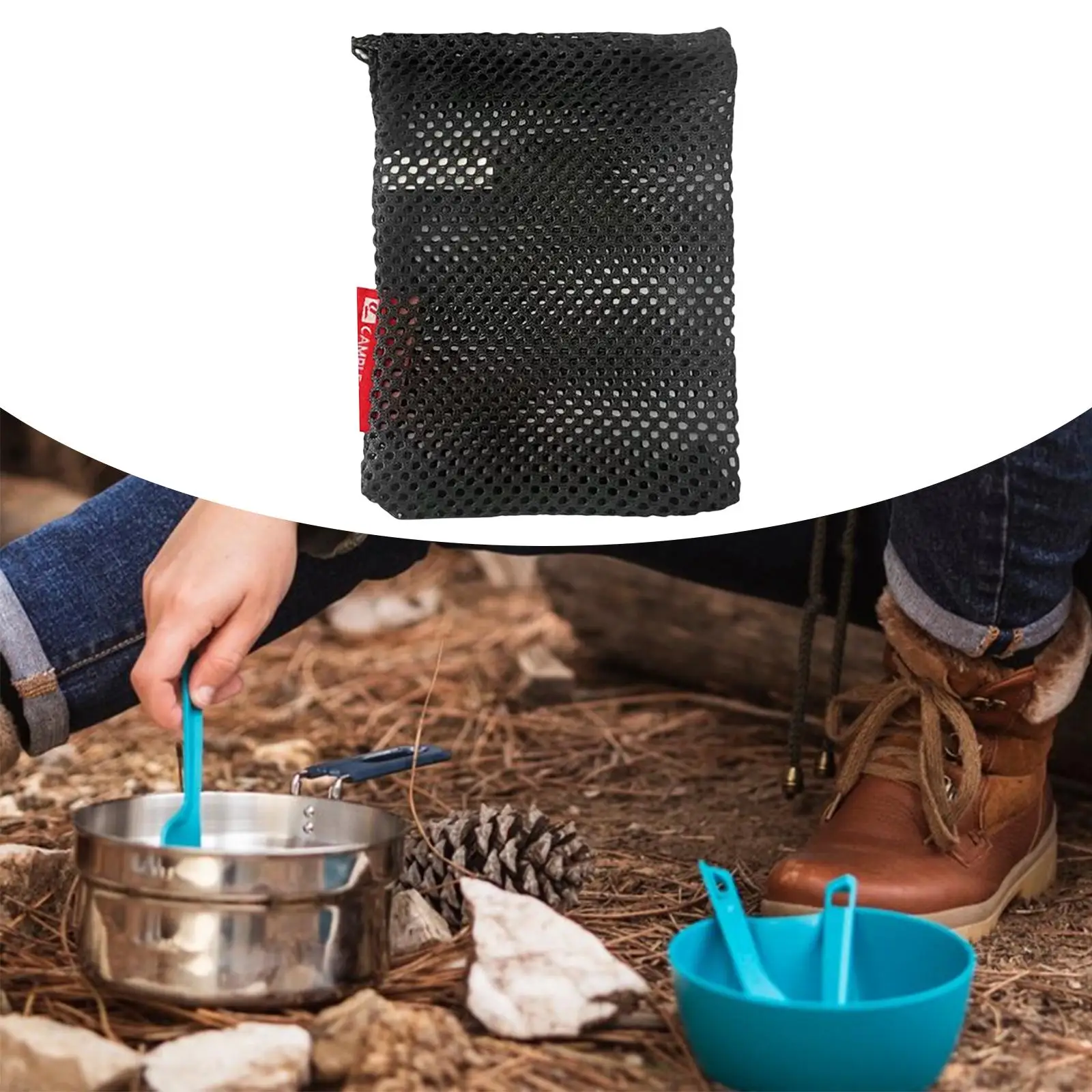 Small Mesh Drawstring Bag Cutlery Bag Camping Pouch for Barbecue Picnic