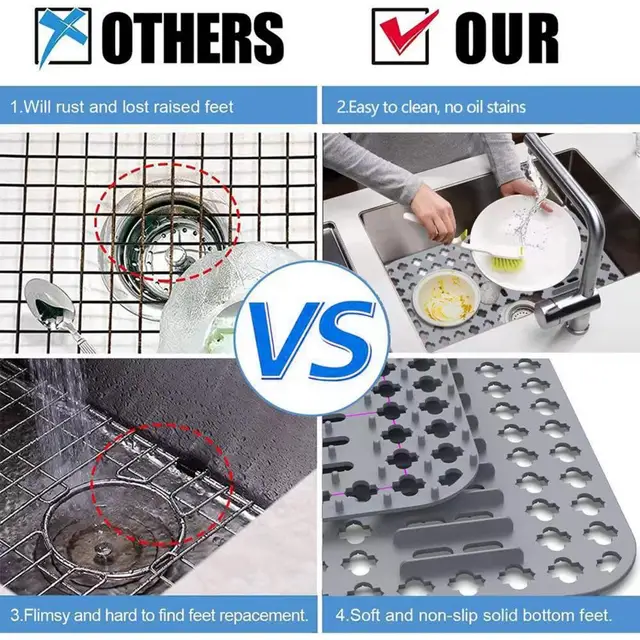 Silicone Sink Divider Protector Kitchen Sink Saddle Heat Resistant Non-slip Sink  Mat Super Soft Ultra Thin Dropshipping