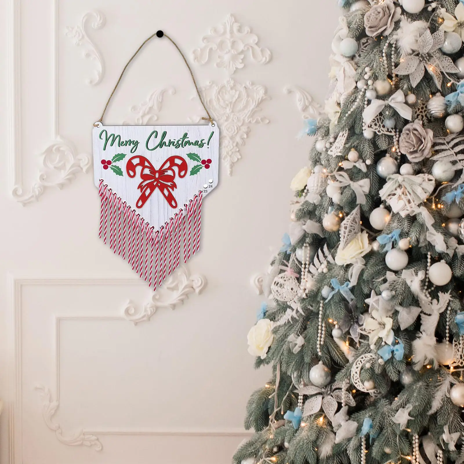 Christmas Advent Calendar Decoration Reusable Hanging Clock Hanging Rope Calendar for Classroom Winter Fireplace Holiday Party