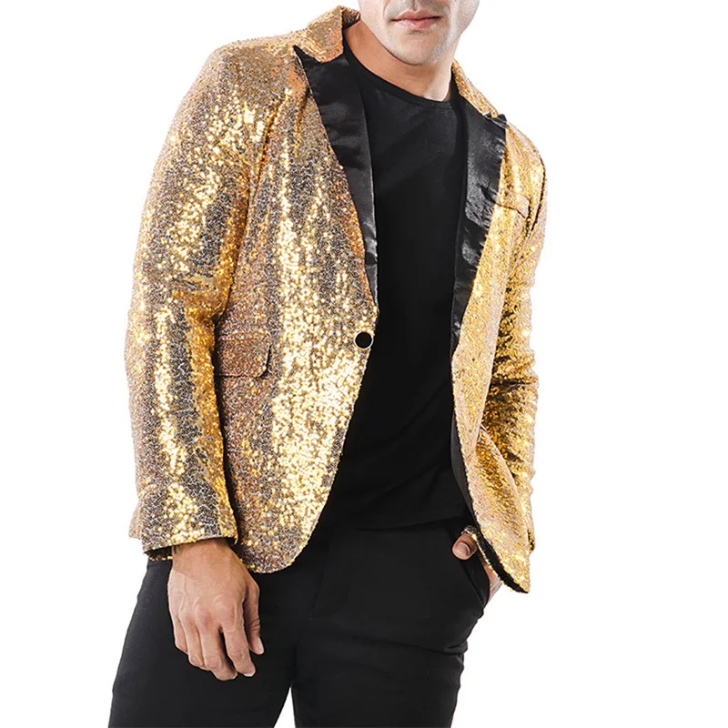 Jaqueta de lantejoulas espumante masculina, blazer elegante