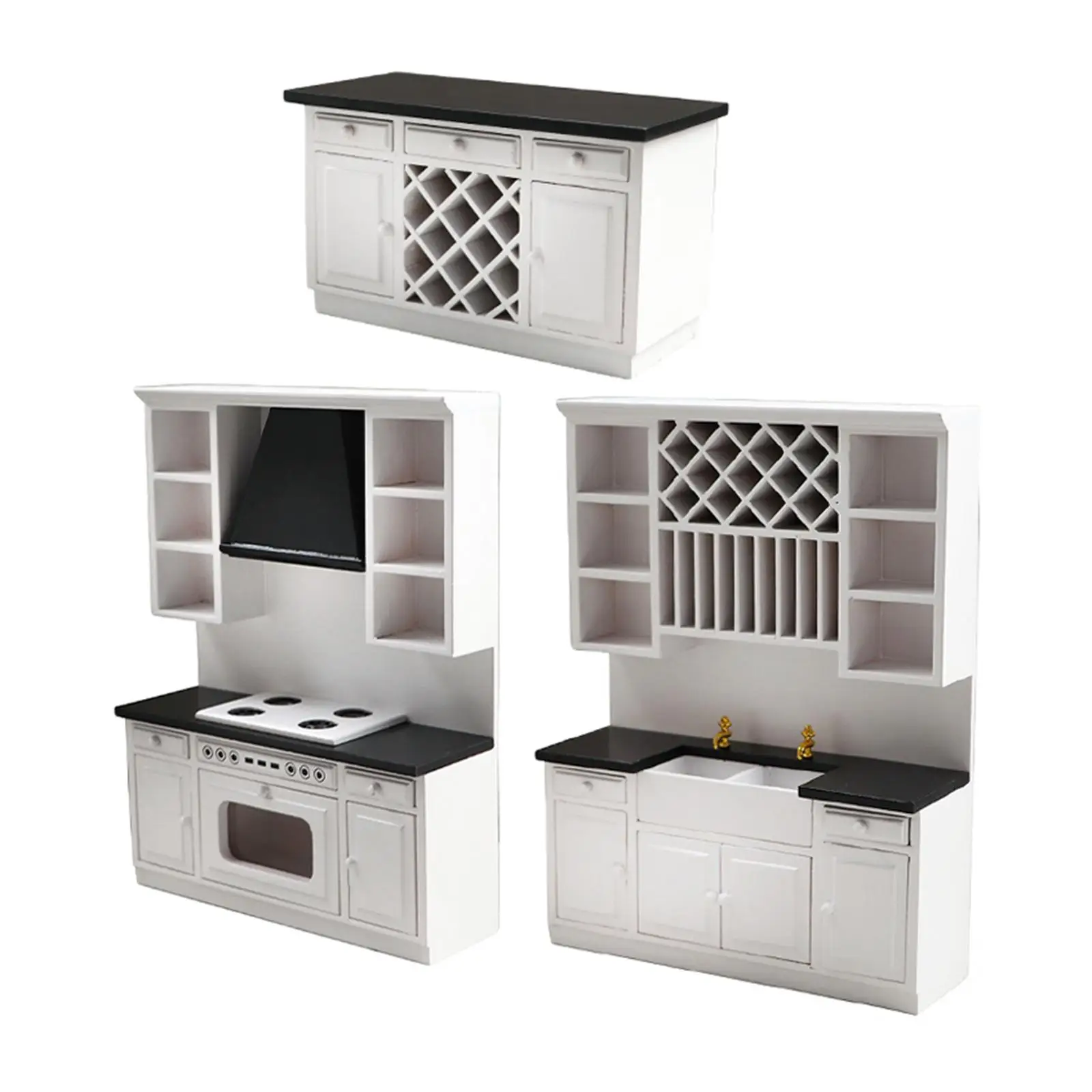 Dollhouse Kitchen Cabinet Dining Room Furniture Set Doll House DIY Decor Mini Bar Counter Furniture