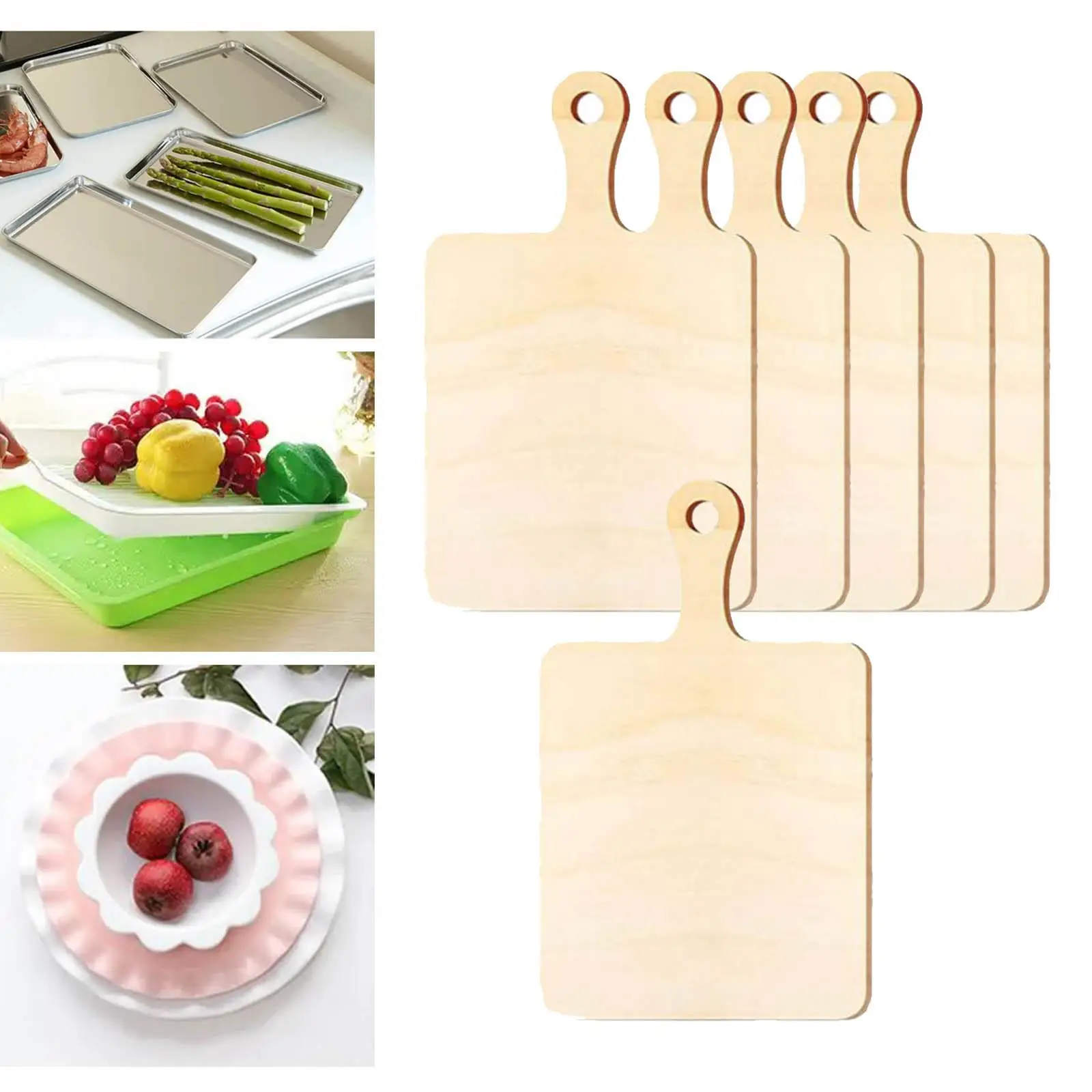 6 Pieces Mini Wooden  Chopping Board Kit Board Tray Cheese Board Wood Board for Crafts Small  for Kitchen Cooking