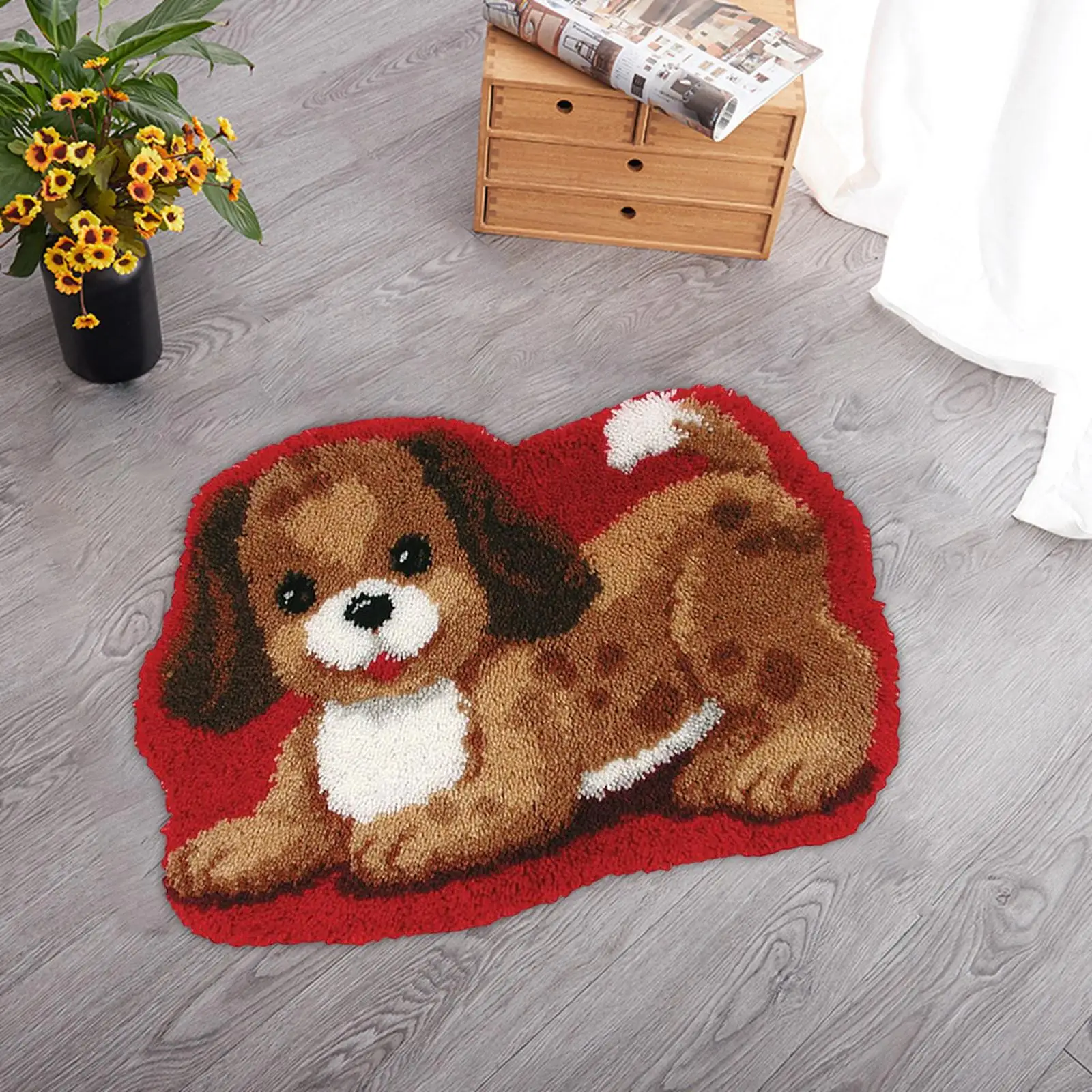 Latch DIY Rug Making Kit Embroidery Rug Kit Cute Dog 24 X 16 Inch Animal Pattern Rug Latch Hook Kits for Rug Home Beginners