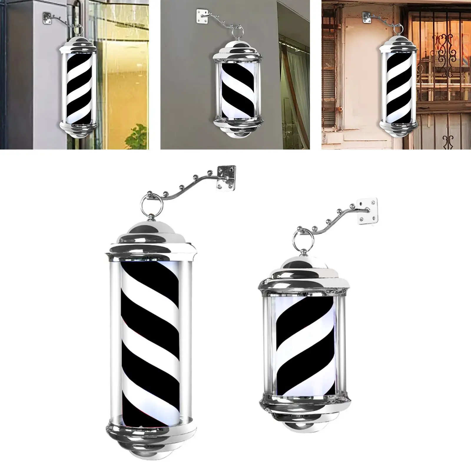 Roting Barber Pole Light with Hanging Rack Werproof Lamp Lighting Salon Sign LED for Outdoor Beauty  Salon EU Plug