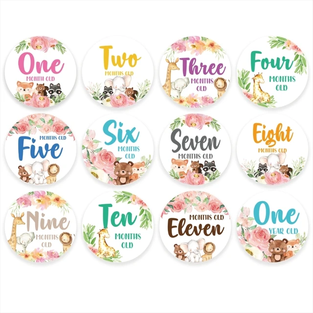 Baby Memorial Month Stickers Monthly Record Cartoon Animal Floral Print  Stickers - AliExpress