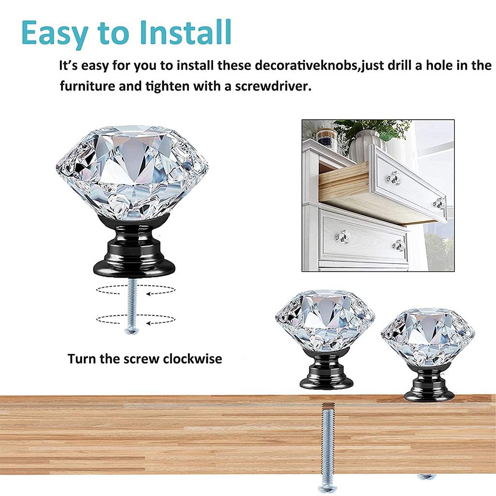 10 Pack Elegant Clear Crystal Drawer Knobs 25mm Cabinet Door Handles Grips