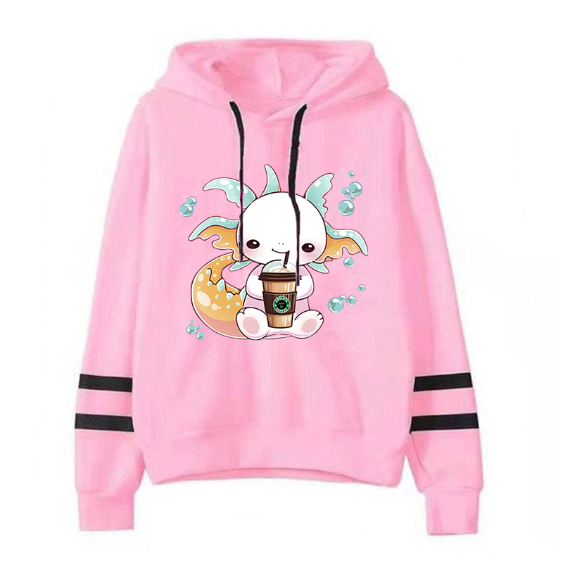 Title 5, Axolotl Drink Bubble-Tea Print Hoodies Y2K Aest...