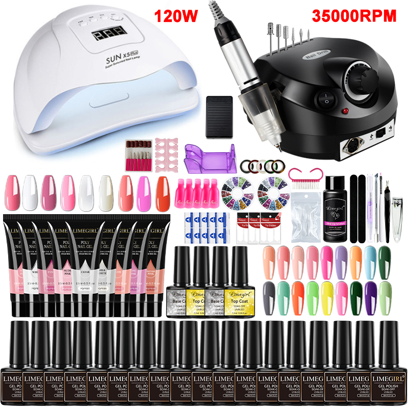 Best of Manicure Set Poly Nail Gel Kit With Nail Lamp Semi Permanent Varnish Acrylic Extension Gel Nail Polish Kit Electric Nail Drill Reviews & Tips