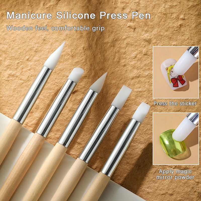 Description Picture 2 of itemSilicone Wooden Pole Nail Art Pen Brush Uv Gel Polish Tip 3d Image Diy Dotting Polish Brushes Sculpture Pen Diy Manicure Tool
