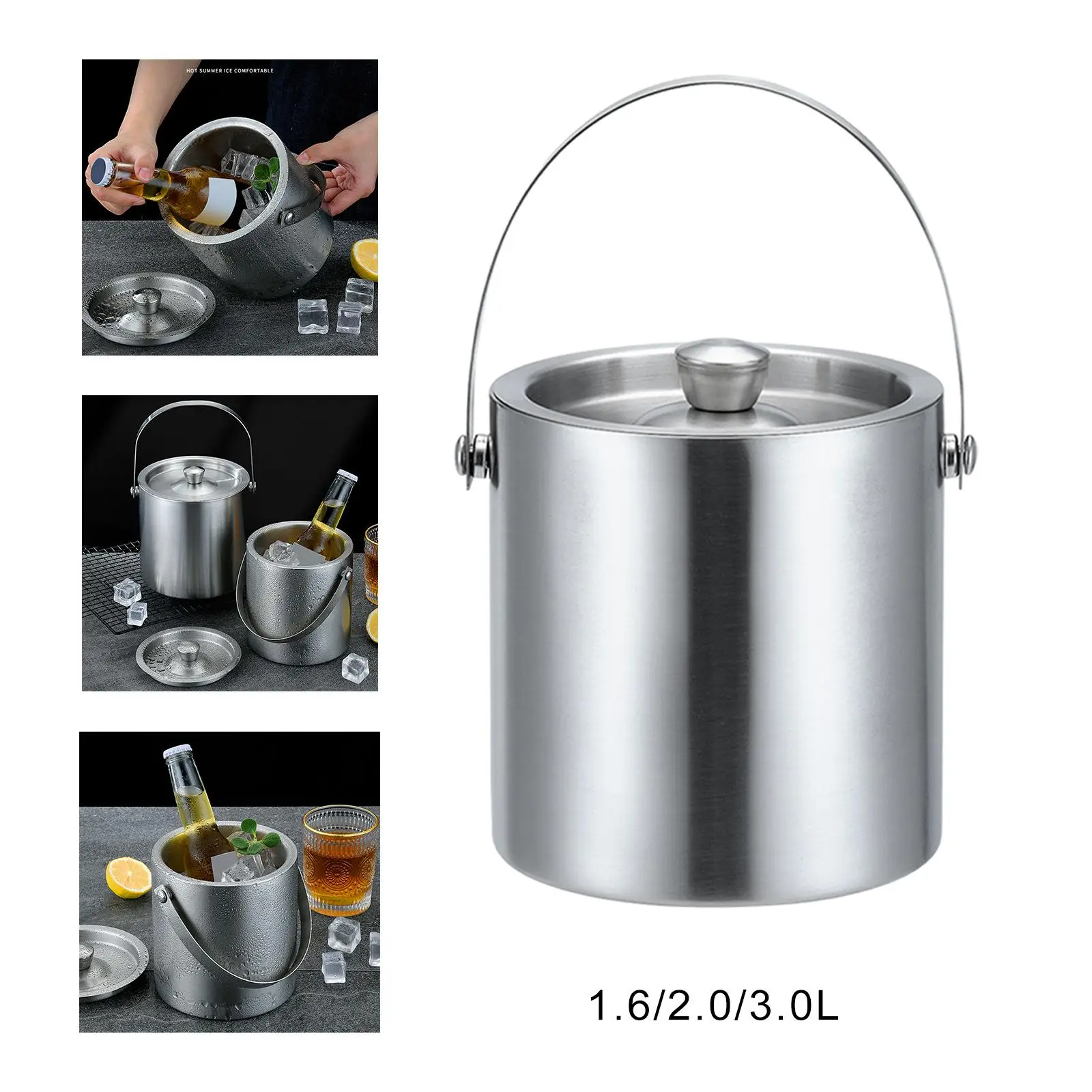 Stainless Steel Ice Bucket Comfortable Carry Handle Beverage Tub Drink Tub for Chilling Beer Champagne Cocktail Parties Home Bar