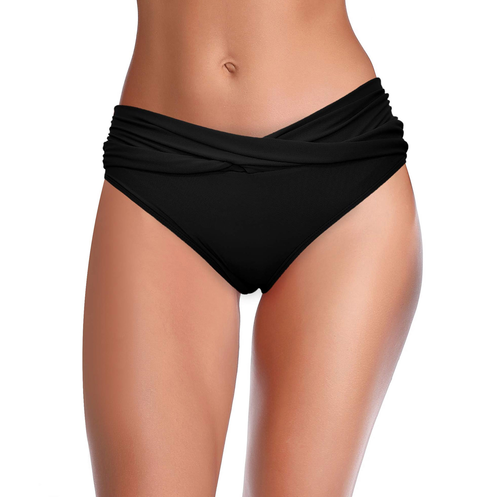 high waisted ruched cheeky bikini bottoms