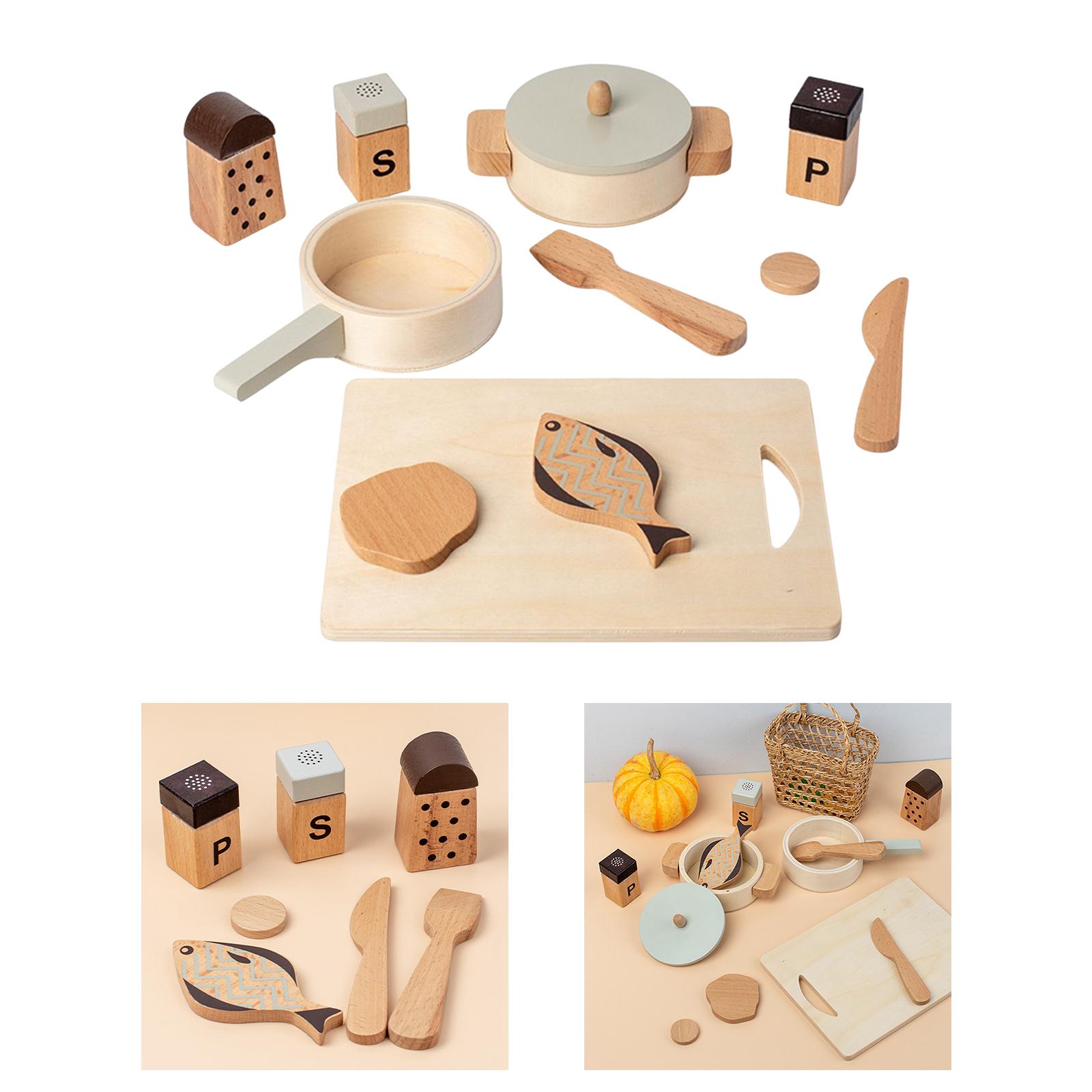 Wood Kitchen Playset, Pretend Toy, Pot Pan Chopping Board, Mini Kitchen Early Educational Cooking Cookware