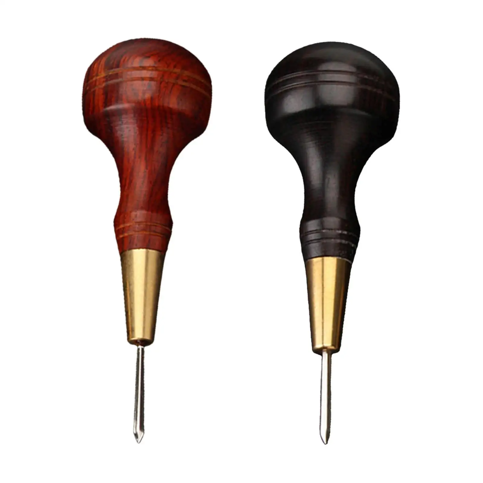 Wooden Handle Stitching Awl Tool Hand Stitching Leather Sewing Diamond Shape Blade Scratch Awl for DIY Handmade Pin Punching