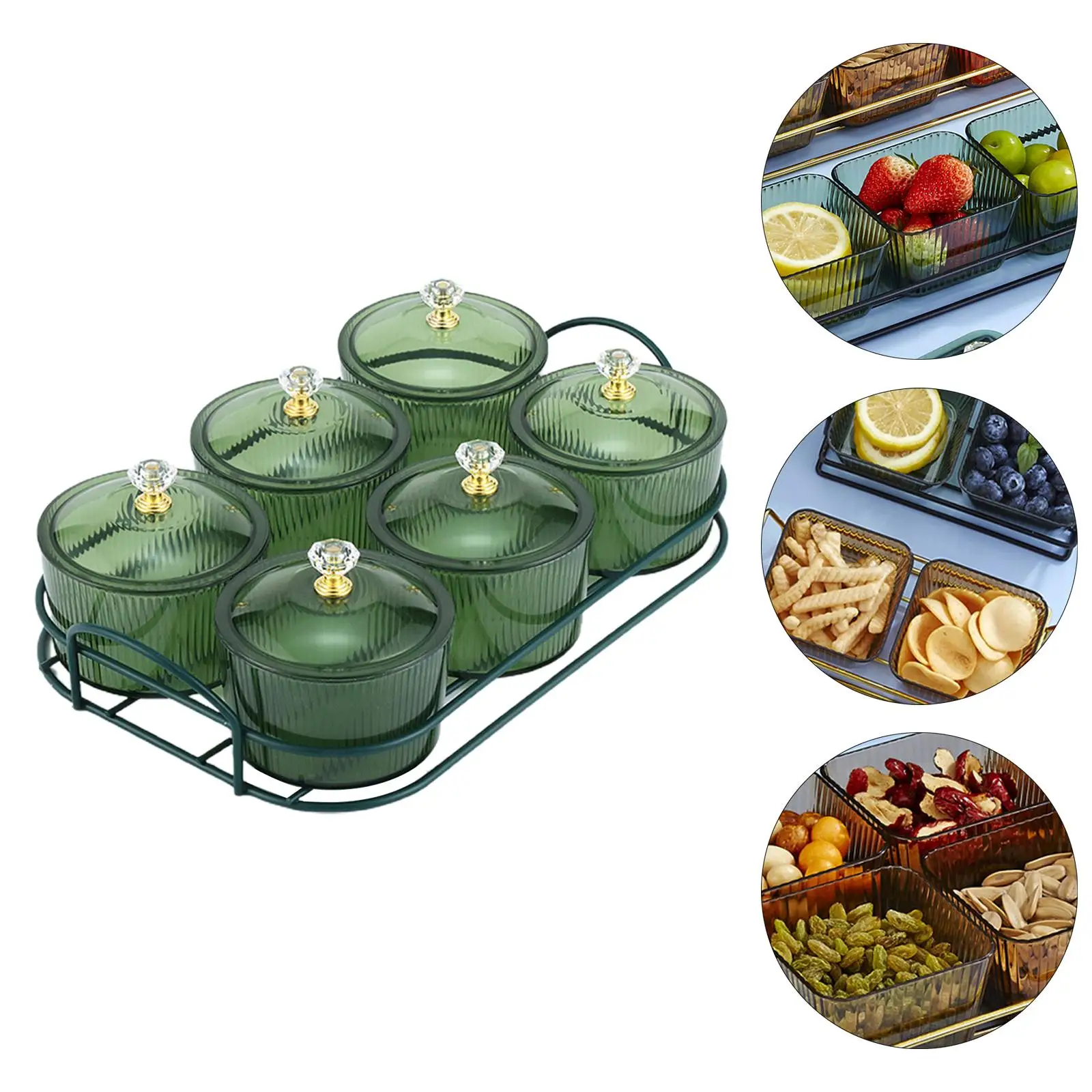 Divided Serving Container with Lid Nordic  Serving Platter and 6 Bowls Dessert Dividing Plate for Party Wedding Nuts Home