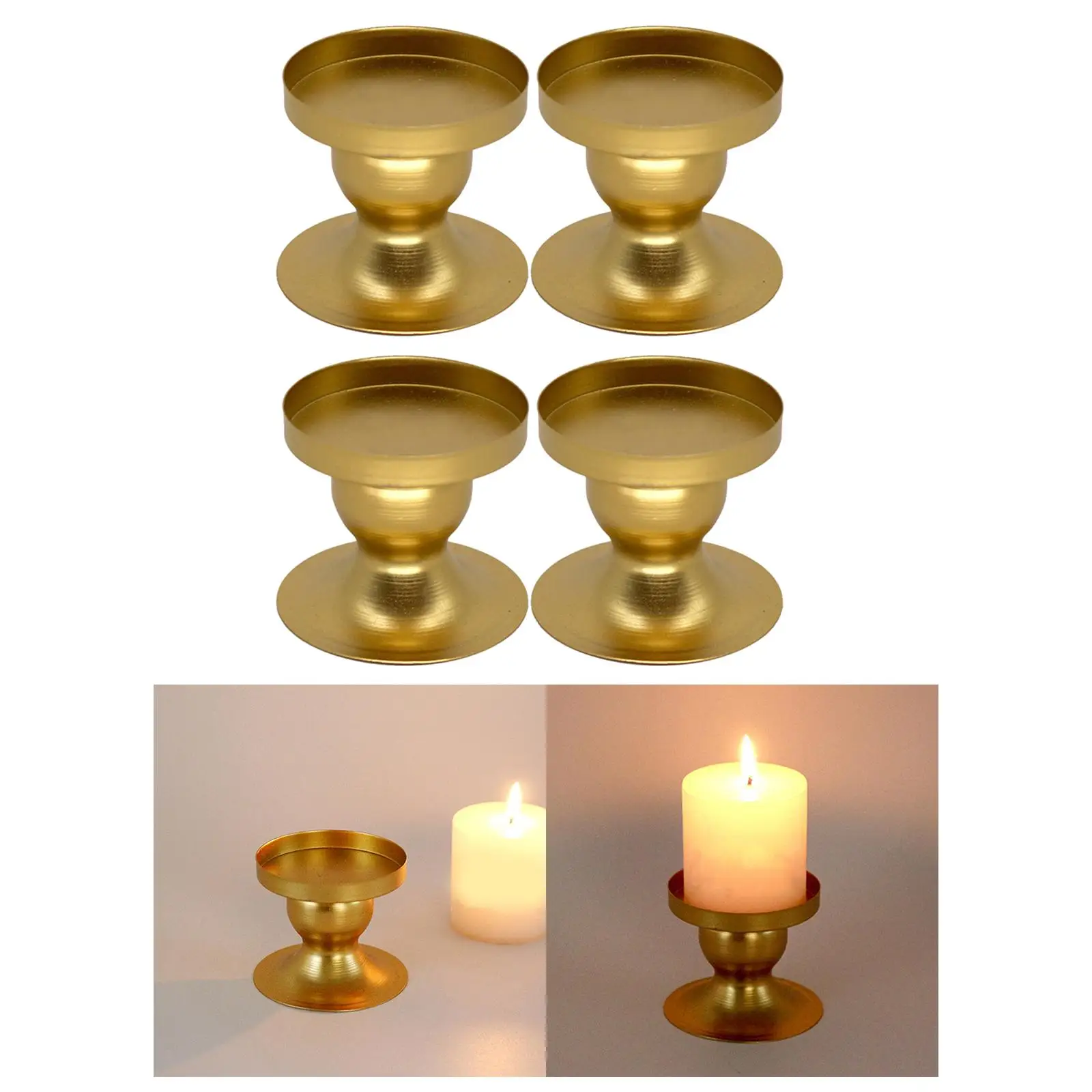 4Pcs Pillar Candle Candlestick Holder Metal Structure Home Decoration 2.4inch