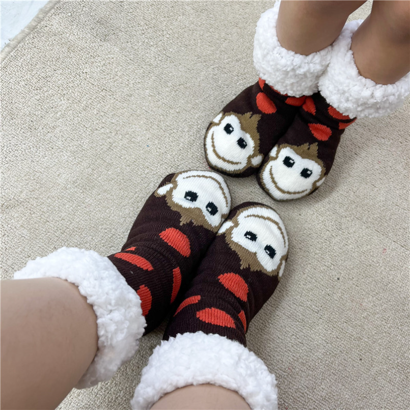Description Picture 6 of itemDinosaur Womens Fuzzy Sock Soft Female Home Indoor Winter Warm Plush Non Slip Grip Children Thermal Slipper Socks Monkey Unicorn