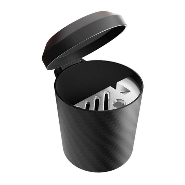 Car Ashtray with Lid Carbon Fiber Portable Smokeless Heat