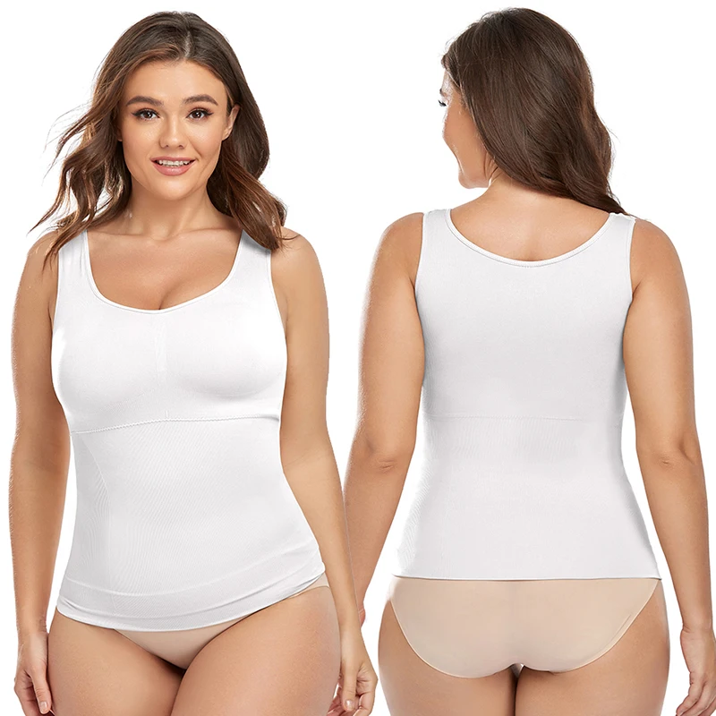 Plus Size Women Shaper Cami with Built in Bra Shapewear Tank Top Tummy Control Camisole Female Slimming Compression Undershirt