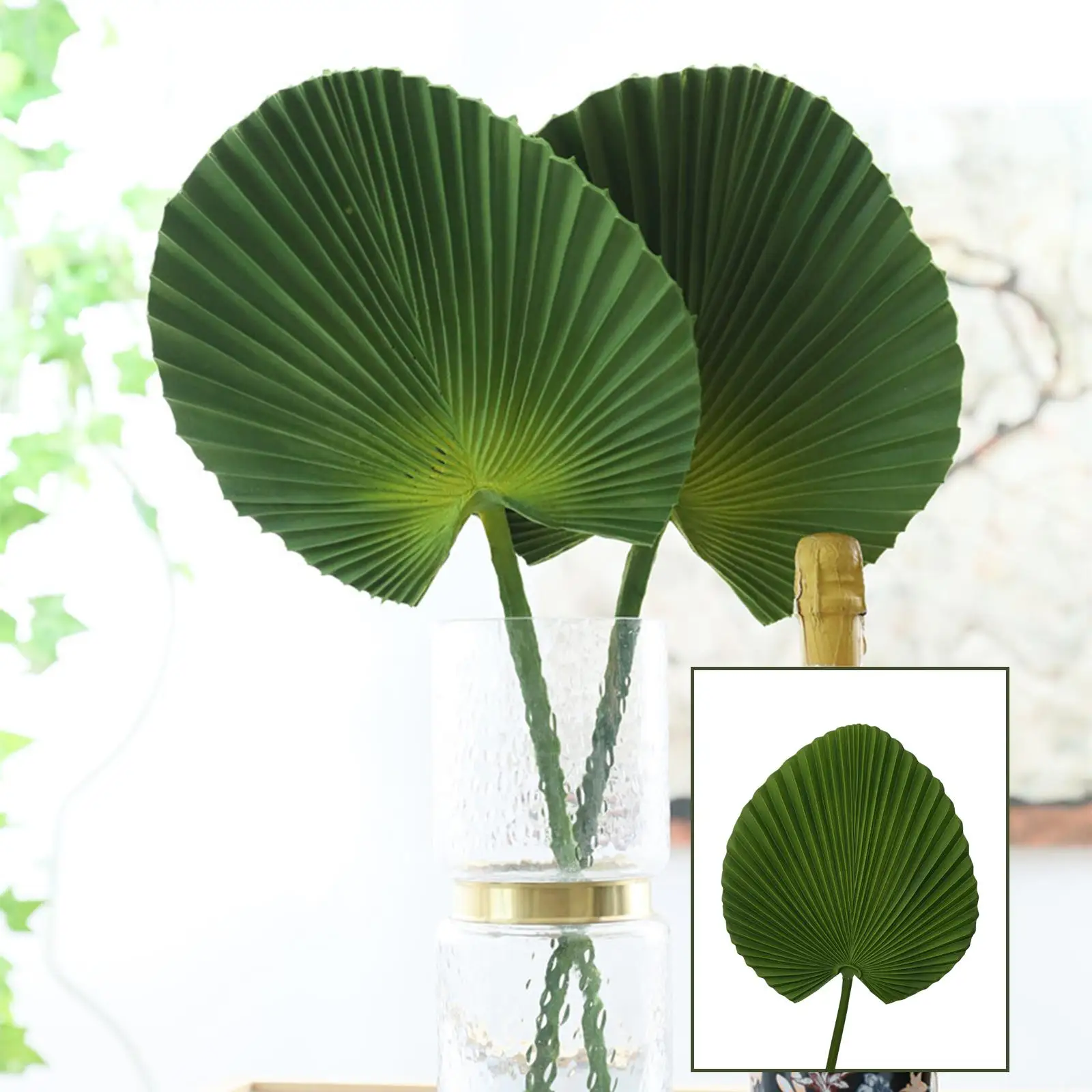 Green Artificial Palm Leaf Fake Palm Fan Hawaiian Plant Leaves Tropical Foliage for Vase Party Wedding Centerpieces Decoration