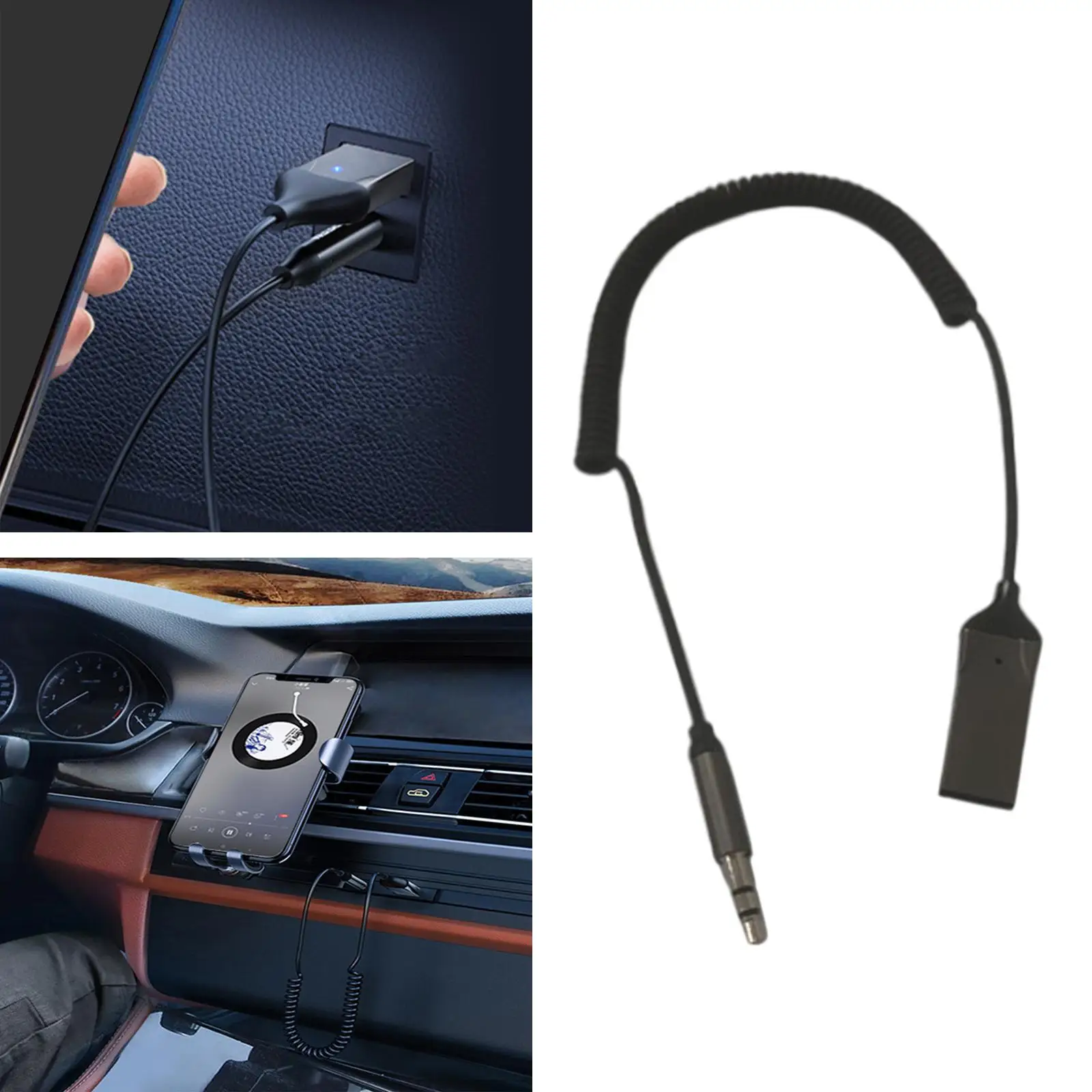 U3 Car Bluetooth Receiver 3.5mm AUX Stereo Output Dual Pair Spring Cable