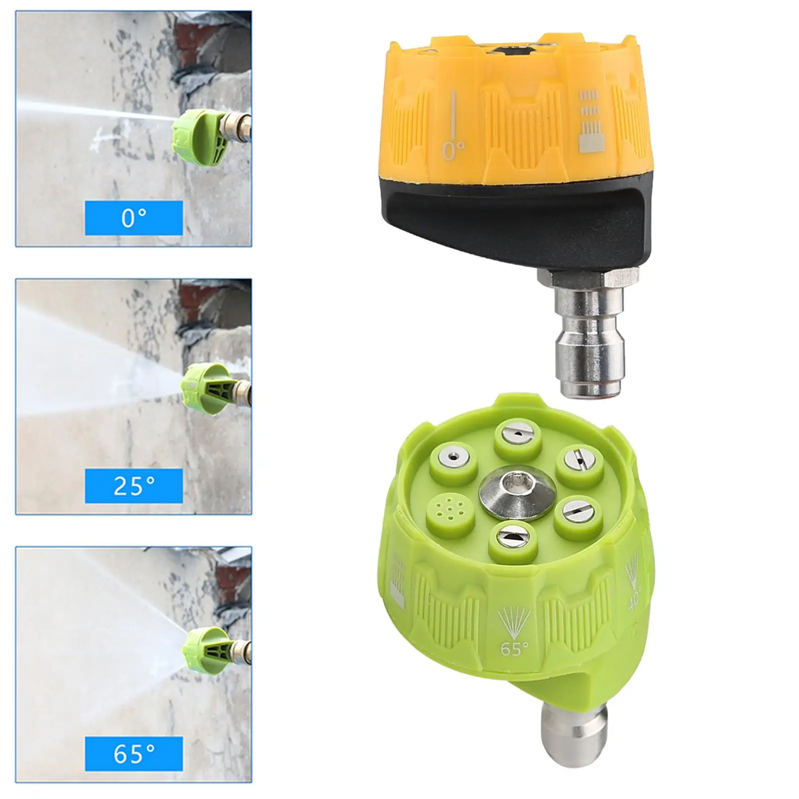 6 in 1 High Pressure Washer Nozzle Connect with 1/4 in Adapter Multi Degree Male Adapter Water Spray Parts for Gutter Cleaning